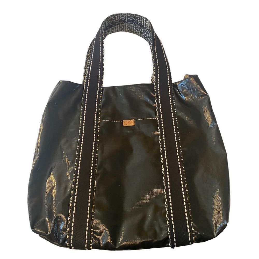 Fossil Extra Large Black Vinyl Tote. Cool Retro Look w/tons of storage! - Picture 6 of 7